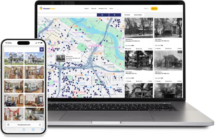 Home history search interface showing property details and timeline