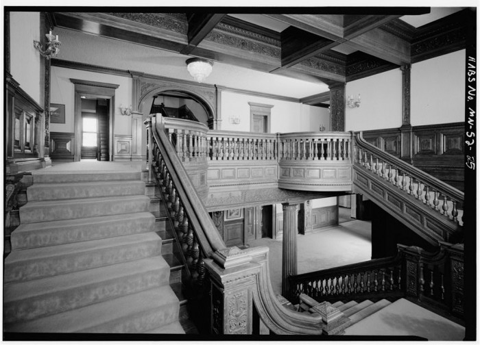 Exterior Photos of the James J Hill House from the Library of Congress - How do I research my home's history? Property research and search. Staircase at the James J Hill House in St. Paul MN from the Library of Congress